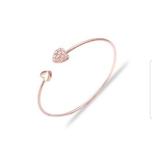Gold Crystal Heart Open Bangle Bracelet